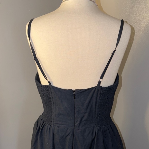 Anthropologie 100% Cotton Navy High-Low Dress with White Eyelet Trim - Picture 7 of 12